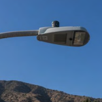 A close up of a streetlight