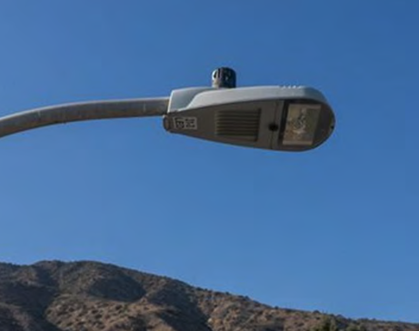 A close up of a streetlight
